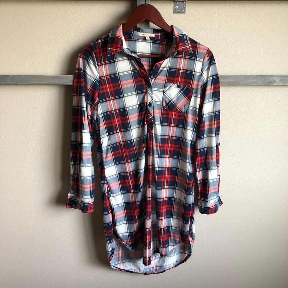 Plaid shirt dress.